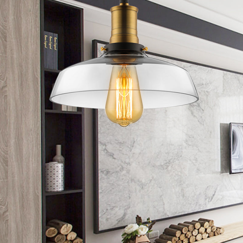 Bronze/Brass 1 Light Pendant Ceiling Light Antique Clear Glass Barn Hanging Lamp for Dining Room Brass Clearhalo 'Ceiling Lights' 'Glass shade' 'Glass' 'Industrial Pendants' 'Industrial' 'Middle Century Pendants' 'Pendant Lights' 'Pendants' 'Tiffany' Lighting' 135895