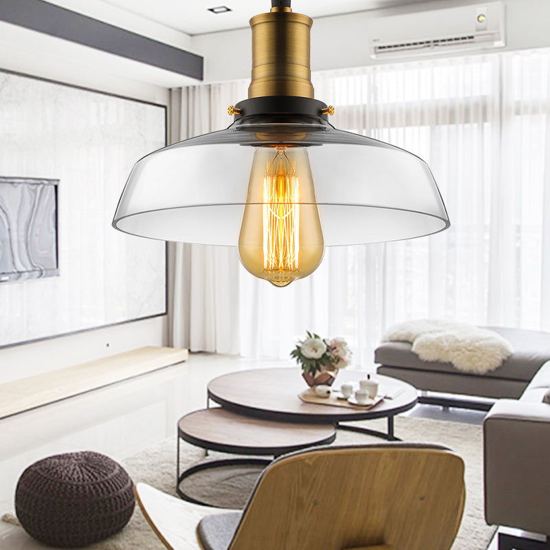 Bronze/Brass 1 Light Pendant Ceiling Light Antique Clear Glass Barn Hanging Lamp for Dining Room Clearhalo 'Ceiling Lights' 'Glass shade' 'Glass' 'Industrial Pendants' 'Industrial' 'Middle Century Pendants' 'Pendant Lights' 'Pendants' 'Tiffany' Lighting' 135896