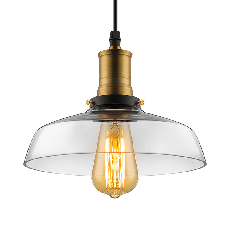 Bronze/Brass 1 Light Pendant Ceiling Light Antique Clear Glass Barn Hanging Lamp for Dining Room Clearhalo 'Ceiling Lights' 'Glass shade' 'Glass' 'Industrial Pendants' 'Industrial' 'Middle Century Pendants' 'Pendant Lights' 'Pendants' 'Tiffany' Lighting' 135897