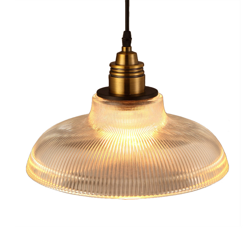 Barn Pendant Light Industrial 1 Light 8"/10"/12" Wide Prismatic Glass Hanging Lamp in Clear Clearhalo 'Ceiling Lights' 'Close To Ceiling Lights' 'Glass shade' 'Glass' 'Industrial Pendants' 'Industrial' 'Middle Century Pendants' 'Pendant Lights' 'Pendants' 'Tiffany' Lighting' 135901
