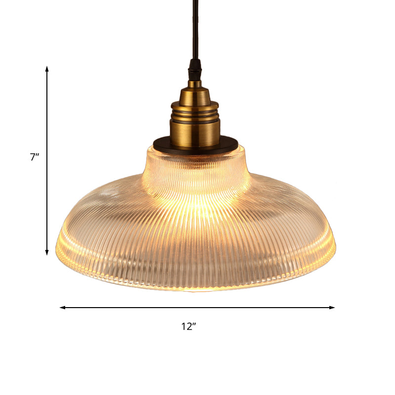 Barn Pendant Light Industrial 1 Light 8"/10"/12" Wide Prismatic Glass Hanging Lamp in Clear Clearhalo 'Ceiling Lights' 'Close To Ceiling Lights' 'Glass shade' 'Glass' 'Industrial Pendants' 'Industrial' 'Middle Century Pendants' 'Pendant Lights' 'Pendants' 'Tiffany' Lighting' 135902