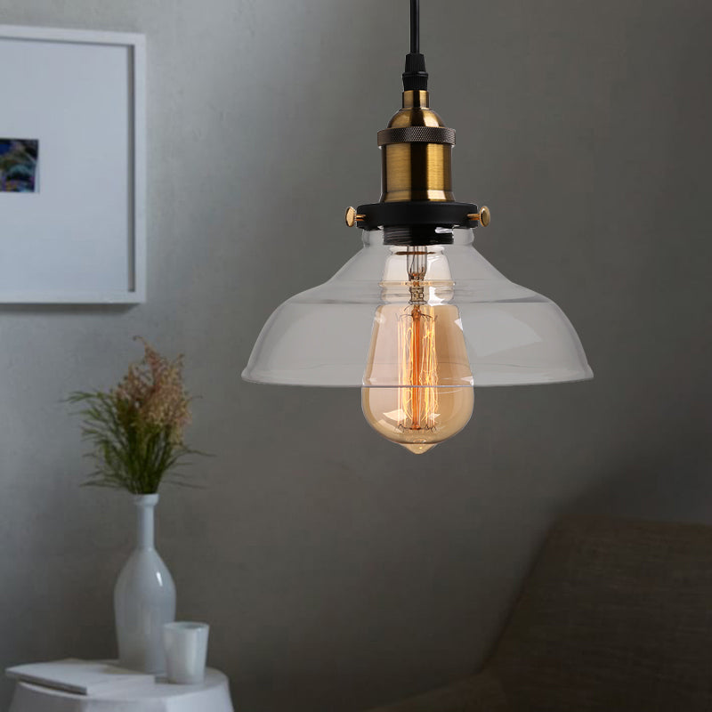 Barn Pendant Light Industrial 1 Light 8"/10"/12" Wide Prismatic Glass Hanging Lamp in Clear Clear Clearhalo 'Ceiling Lights' 'Close To Ceiling Lights' 'Glass shade' 'Glass' 'Industrial Pendants' 'Industrial' 'Middle Century Pendants' 'Pendant Lights' 'Pendants' 'Tiffany' Lighting' 135905
