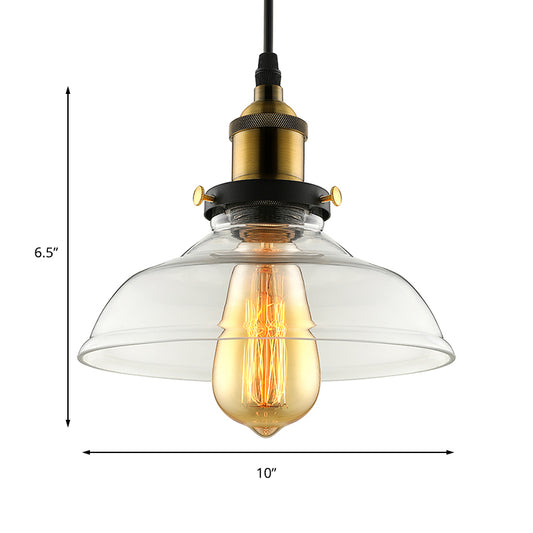 Barn Pendant Light Industrial 1 Light 8"/10"/12" Wide Prismatic Glass Hanging Lamp in Clear Clearhalo 'Ceiling Lights' 'Close To Ceiling Lights' 'Glass shade' 'Glass' 'Industrial Pendants' 'Industrial' 'Middle Century Pendants' 'Pendant Lights' 'Pendants' 'Tiffany' Lighting' 135907