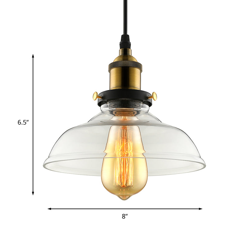 Barn Pendant Light Industrial 1 Light 8"/10"/12" Wide Prismatic Glass Hanging Lamp in Clear Clearhalo 'Ceiling Lights' 'Close To Ceiling Lights' 'Glass shade' 'Glass' 'Industrial Pendants' 'Industrial' 'Middle Century Pendants' 'Pendant Lights' 'Pendants' 'Tiffany' Lighting' 135908