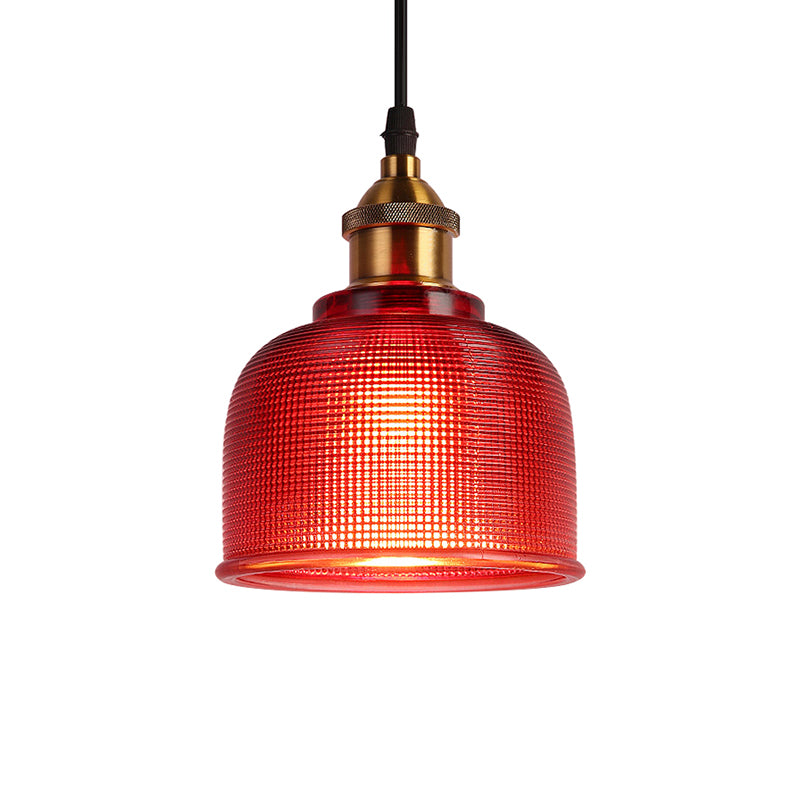 Single Light Dome Pendant Lighting Fixture Industrial Brass Prismatic Glass Hanging Ceiling Light in Red/Bronze/Blue Clearhalo 'Ceiling Lights' 'Glass shade' 'Glass' 'Industrial Pendants' 'Industrial' 'Middle Century Pendants' 'Pendant Lights' 'Pendants' 'Tiffany' Lighting' 135919