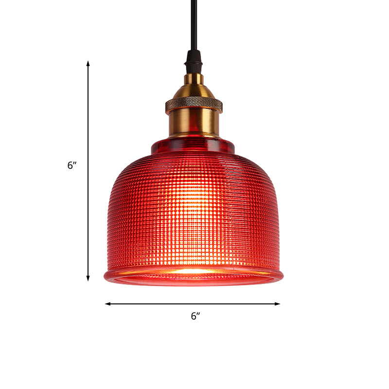 Single Light Dome Pendant Lighting Fixture Industrial Brass Prismatic Glass Hanging Ceiling Light in Red/Bronze/Blue Clearhalo 'Ceiling Lights' 'Glass shade' 'Glass' 'Industrial Pendants' 'Industrial' 'Middle Century Pendants' 'Pendant Lights' 'Pendants' 'Tiffany' Lighting' 135920