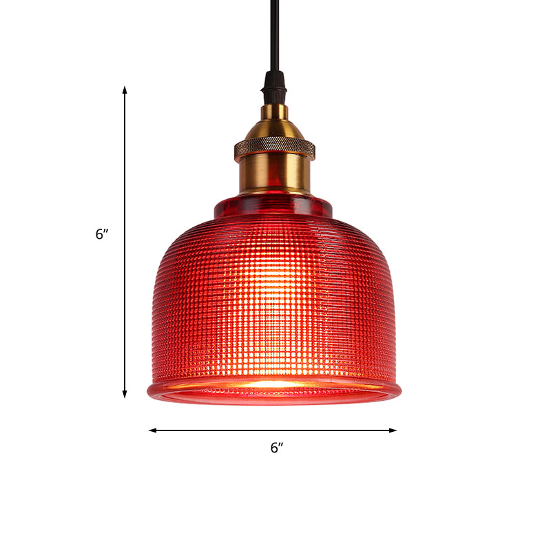 Single Light Dome Pendant Lighting Fixture Industrial Brass Prismatic Glass Hanging Ceiling Light in Red/Bronze/Blue Clearhalo 'Ceiling Lights' 'Glass shade' 'Glass' 'Industrial Pendants' 'Industrial' 'Middle Century Pendants' 'Pendant Lights' 'Pendants' 'Tiffany' Lighting' 135920