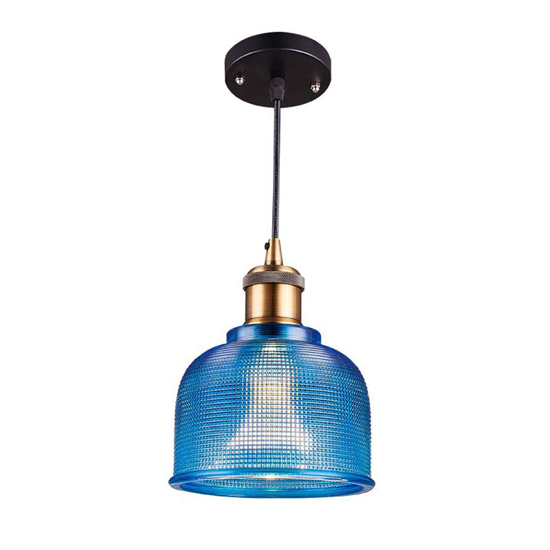 Single Light Dome Pendant Lighting Fixture Industrial Brass Prismatic Glass Hanging Ceiling Light in Red/Bronze/Blue Clearhalo 'Ceiling Lights' 'Glass shade' 'Glass' 'Industrial Pendants' 'Industrial' 'Middle Century Pendants' 'Pendant Lights' 'Pendants' 'Tiffany' Lighting' 135923