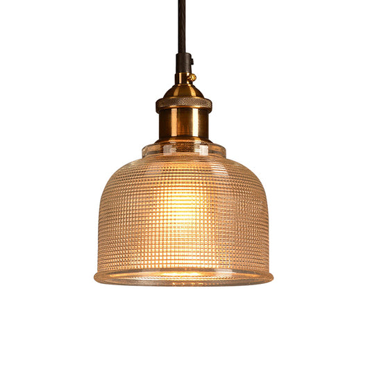 Single Light Dome Pendant Lighting Fixture Industrial Brass Prismatic Glass Hanging Ceiling Light in Red/Bronze/Blue Clearhalo 'Ceiling Lights' 'Glass shade' 'Glass' 'Industrial Pendants' 'Industrial' 'Middle Century Pendants' 'Pendant Lights' 'Pendants' 'Tiffany' Lighting' 135926