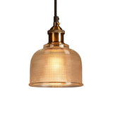 Single Light Dome Pendant Lighting Fixture Industrial Brass Prismatic Glass Hanging Ceiling Light in Red/Bronze/Blue Clearhalo 'Ceiling Lights' 'Glass shade' 'Glass' 'Industrial Pendants' 'Industrial' 'Middle Century Pendants' 'Pendant Lights' 'Pendants' 'Tiffany' Lighting' 135926