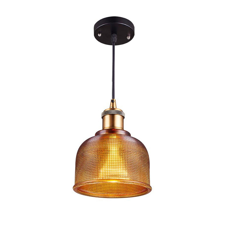 Single Light Dome Pendant Lighting Fixture Industrial Brass Prismatic Glass Hanging Ceiling Light in Red/Bronze/Blue Clearhalo 'Ceiling Lights' 'Glass shade' 'Glass' 'Industrial Pendants' 'Industrial' 'Middle Century Pendants' 'Pendant Lights' 'Pendants' 'Tiffany' Lighting' 135930
