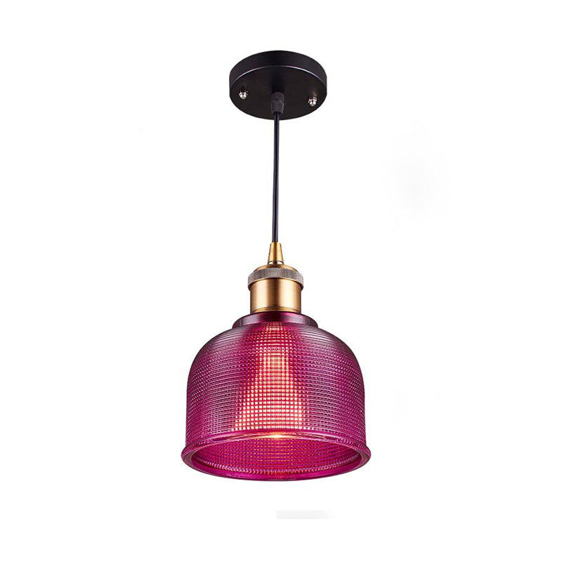 Single Light Dome Pendant Lighting Fixture Industrial Brass Prismatic Glass Hanging Ceiling Light in Red/Bronze/Blue Clearhalo 'Ceiling Lights' 'Glass shade' 'Glass' 'Industrial Pendants' 'Industrial' 'Middle Century Pendants' 'Pendant Lights' 'Pendants' 'Tiffany' Lighting' 135934