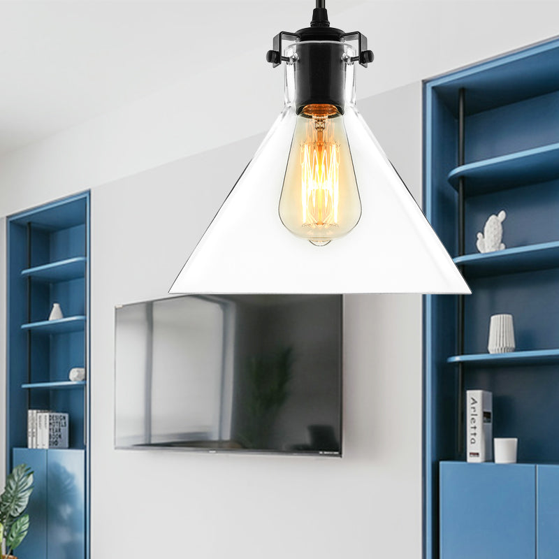 1 Light Cone Pendant Lighting Industrial Black Clear Glass Hanging Light Fixture for Living Room Clear Clearhalo 'Ceiling Lights' 'Glass shade' 'Glass' 'Industrial Pendants' 'Industrial' 'Middle Century Pendants' 'Pendant Lights' 'Pendants' 'Tiffany' Lighting' 136122