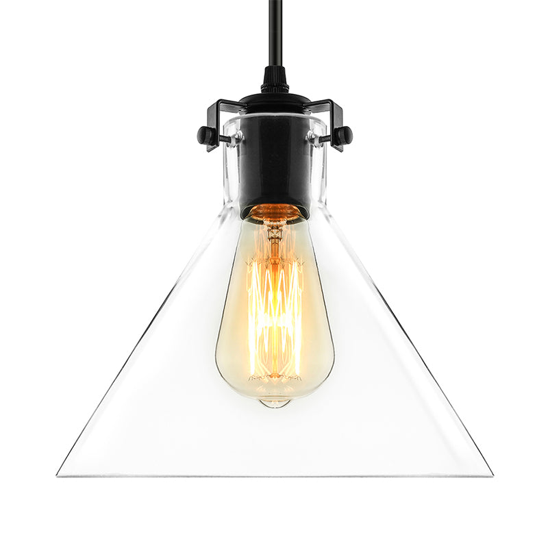 1 Light Cone Pendant Lighting Industrial Black Clear Glass Hanging Light Fixture for Living Room Clearhalo 'Ceiling Lights' 'Glass shade' 'Glass' 'Industrial Pendants' 'Industrial' 'Middle Century Pendants' 'Pendant Lights' 'Pendants' 'Tiffany' Lighting' 136124