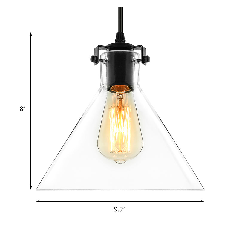 1 Light Cone Pendant Lighting Industrial Black Clear Glass Hanging Light Fixture for Living Room Clearhalo 'Ceiling Lights' 'Glass shade' 'Glass' 'Industrial Pendants' 'Industrial' 'Middle Century Pendants' 'Pendant Lights' 'Pendants' 'Tiffany' Lighting' 136125