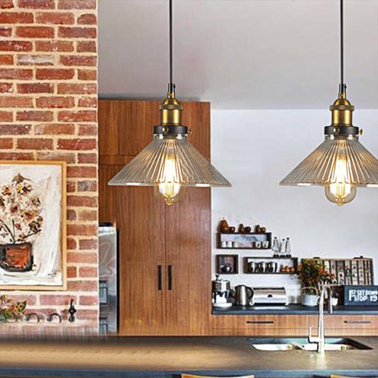 Single Light Hanging Ceiling Light with Cone Shade Ribbed Glass Industrial Dining Room Pendant Lighting in Black/Clear Black Clearhalo 'Ceiling Lights' 'Glass shade' 'Glass' 'Industrial Pendants' 'Industrial' 'Middle Century Pendants' 'Pendant Lights' 'Pendants' 'Tiffany' Lighting' 136140