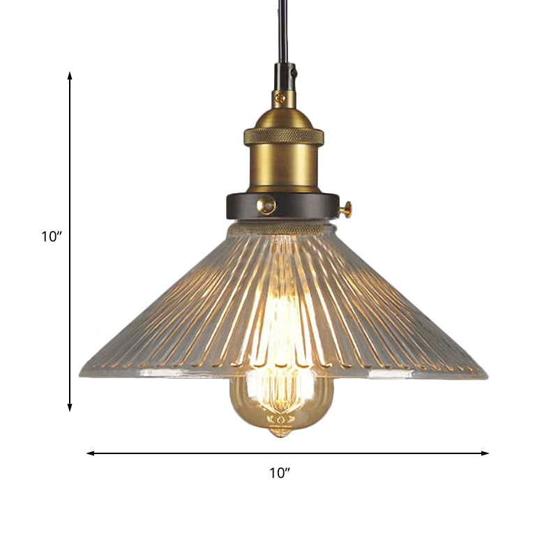 Single Light Hanging Ceiling Light with Cone Shade Ribbed Glass Industrial Dining Room Pendant Lighting in Black/Clear Clearhalo 'Ceiling Lights' 'Glass shade' 'Glass' 'Industrial Pendants' 'Industrial' 'Middle Century Pendants' 'Pendant Lights' 'Pendants' 'Tiffany' Lighting' 136143