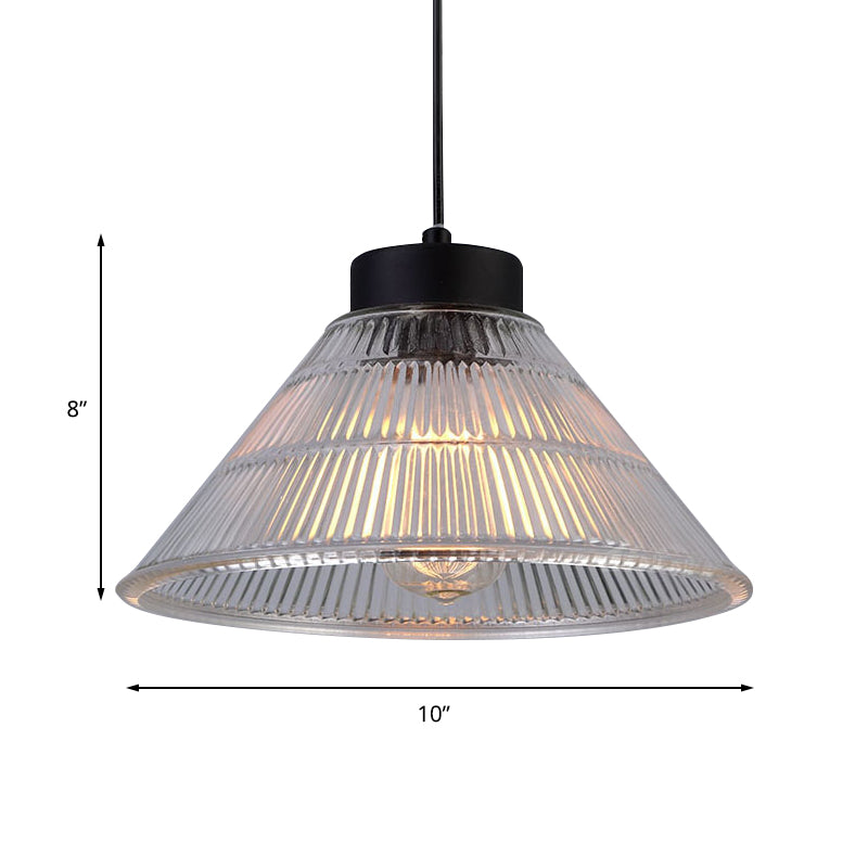 Black/Brass Cone Pendant Ceiling Light Farmhouse Ribbed Glass Single-Bulb Dining Room Hanging Lamp Clearhalo 'Ceiling Lights' 'Glass shade' 'Glass' 'Industrial Pendants' 'Industrial' 'Middle Century Pendants' 'Pendant Lights' 'Pendants' 'Tiffany' Lighting' 136151
