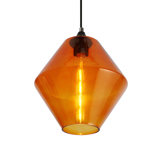 Single Light Diamond Shade Ceiling Pendant Light Vintage Black Orange/Blue/Green Glass Hanging Lamp Clearhalo 'Ceiling Lights' 'Close To Ceiling Lights' 'Glass shade' 'Glass' 'Industrial Pendants' 'Industrial' 'Middle Century Pendants' 'Pendant Lights' 'Pendants' 'Tiffany' Lighting' 136166