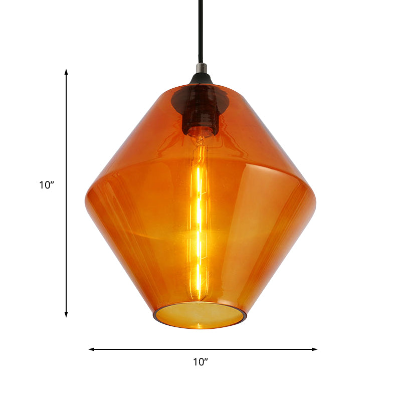 Single Light Diamond Shade Ceiling Pendant Light Vintage Black Orange/Blue/Green Glass Hanging Lamp Clearhalo 'Ceiling Lights' 'Close To Ceiling Lights' 'Glass shade' 'Glass' 'Industrial Pendants' 'Industrial' 'Middle Century Pendants' 'Pendant Lights' 'Pendants' 'Tiffany' Lighting' 136167