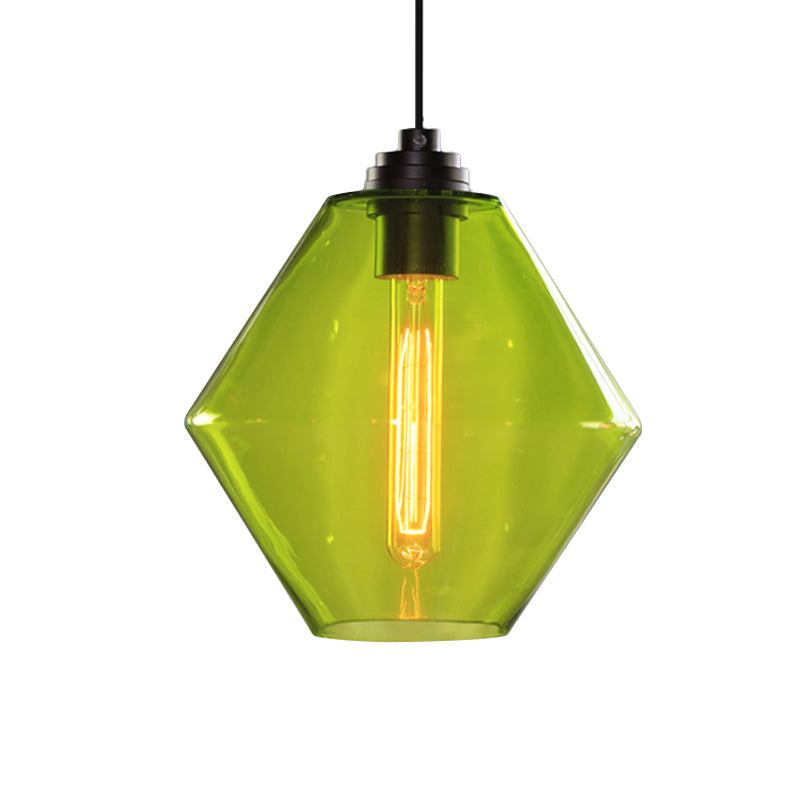 Single Light Diamond Shade Ceiling Pendant Light Vintage Black Orange/Blue/Green Glass Hanging Lamp Clearhalo 'Ceiling Lights' 'Close To Ceiling Lights' 'Glass shade' 'Glass' 'Industrial Pendants' 'Industrial' 'Middle Century Pendants' 'Pendant Lights' 'Pendants' 'Tiffany' Lighting' 136173