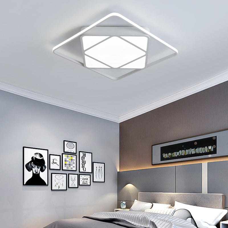 Rhombus Flush Mount Ceiling Light Modern Metal White/Black LED Ceiling Lamp for Bedroom in Warm/White, 18"/23.5" Wide White Clearhalo 'Ceiling Lights' 'Close To Ceiling Lights' 'Close to ceiling' 'Flush mount' Lighting' 136199