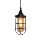 Black Single Light Pendant Ceiling Light Farmhouse Clear Glass Caged Lighting Fixture for Living Room Clearhalo 'Ceiling Lights' 'Close To Ceiling Lights' 'Glass shade' 'Glass' 'Industrial Pendants' 'Industrial' 'Middle Century Pendants' 'Pendant Lights' 'Pendants' 'Tiffany' Lighting' 136218