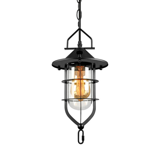 1 Light Cone Ceiling Pendant Light Vintage Black/Rust Clear Glass Hanging Lamp for Living Room with Cage Clearhalo 'Ceiling Lights' 'Glass shade' 'Glass' 'Industrial Pendants' 'Industrial' 'Middle Century Pendants' 'Pendant Lights' 'Pendants' 'Tiffany' Lighting' 136318
