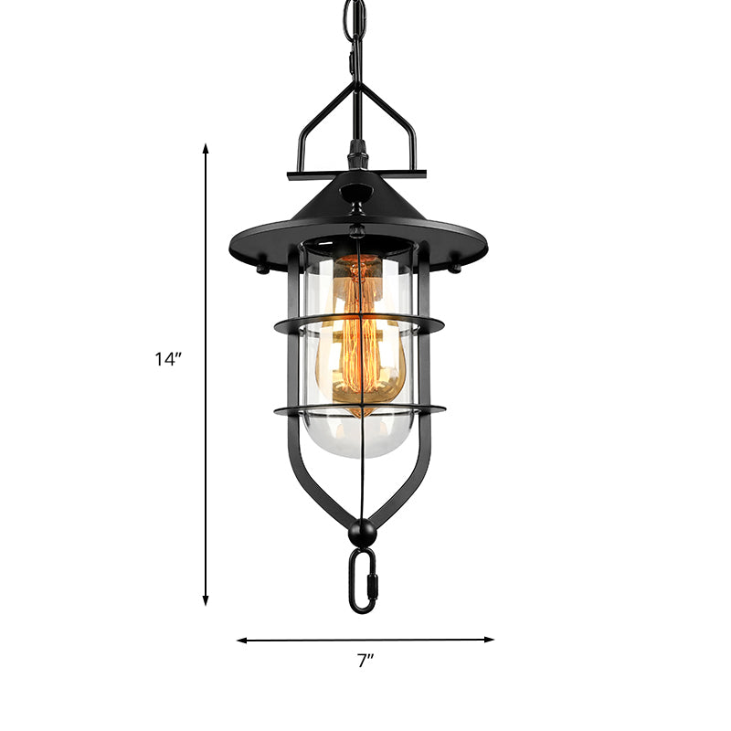 1 Light Cone Ceiling Pendant Light Vintage Black/Rust Clear Glass Hanging Lamp for Living Room with Cage Clearhalo 'Ceiling Lights' 'Glass shade' 'Glass' 'Industrial Pendants' 'Industrial' 'Middle Century Pendants' 'Pendant Lights' 'Pendants' 'Tiffany' Lighting' 136319