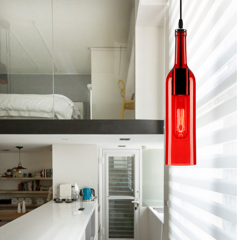 Blue/Brown 1 Light Hanging Lamp Vintage Industrial Glass Bottle Shade Hanging Lamp with Adjustable Cord Clearhalo 'Ceiling Lights' 'Glass shade' 'Glass' 'Industrial Pendants' 'Industrial' 'Middle Century Pendants' 'Pendant Lights' 'Pendants' 'Tiffany' Lighting' 136343