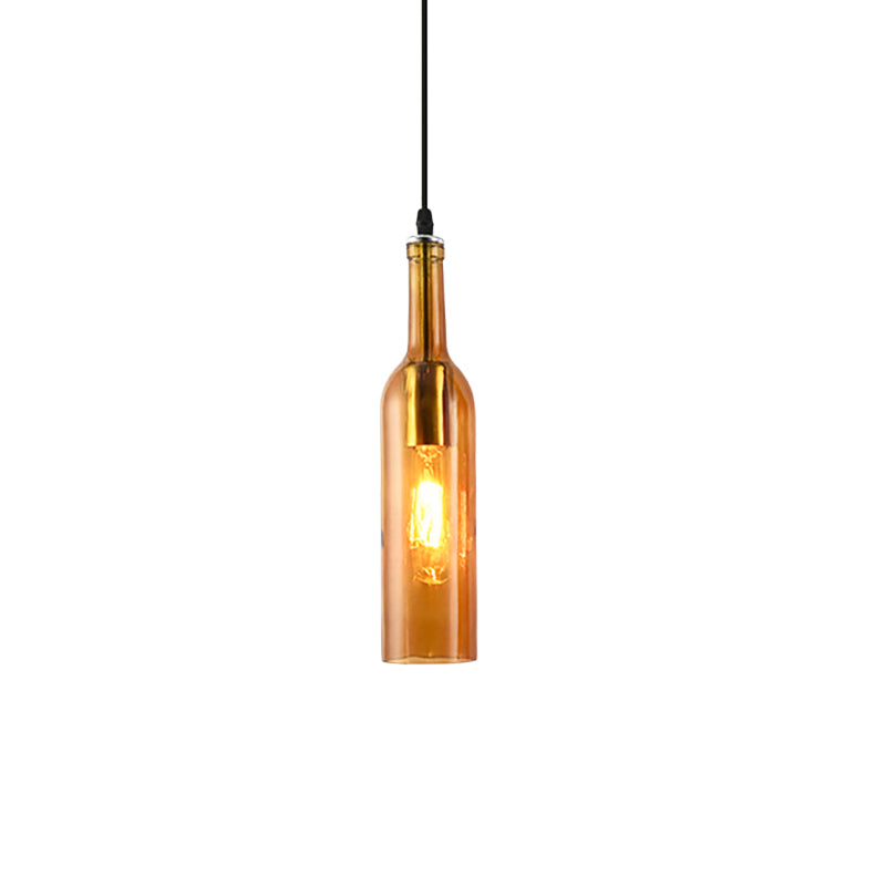 Blue/Brown 1 Light Hanging Lamp Vintage Industrial Glass Bottle Shade Hanging Lamp with Adjustable Cord Clearhalo 'Ceiling Lights' 'Glass shade' 'Glass' 'Industrial Pendants' 'Industrial' 'Middle Century Pendants' 'Pendant Lights' 'Pendants' 'Tiffany' Lighting' 136350