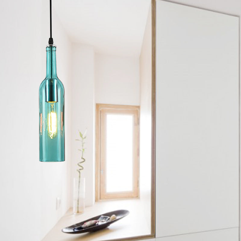 Blue/Brown 1 Light Hanging Lamp Vintage Industrial Glass Bottle Shade Hanging Lamp with Adjustable Cord Blue Clearhalo 'Ceiling Lights' 'Glass shade' 'Glass' 'Industrial Pendants' 'Industrial' 'Middle Century Pendants' 'Pendant Lights' 'Pendants' 'Tiffany' Lighting' 136354