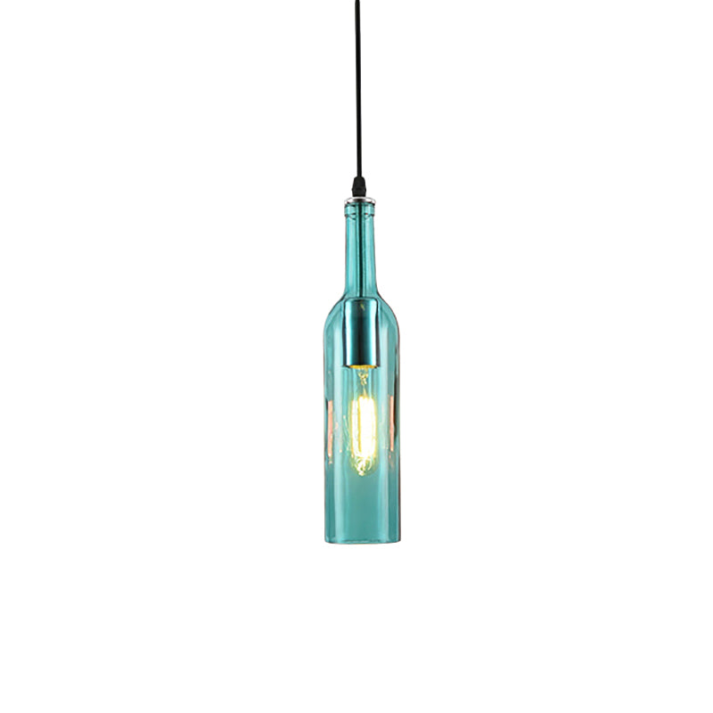 Blue/Brown 1 Light Hanging Lamp Vintage Industrial Glass Bottle Shade Hanging Lamp with Adjustable Cord Clearhalo 'Ceiling Lights' 'Glass shade' 'Glass' 'Industrial Pendants' 'Industrial' 'Middle Century Pendants' 'Pendant Lights' 'Pendants' 'Tiffany' Lighting' 136356