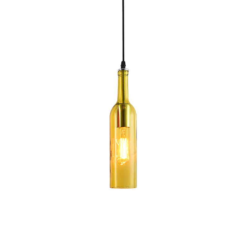 Blue/Brown 1 Light Hanging Lamp Vintage Industrial Glass Bottle Shade Hanging Lamp with Adjustable Cord Clearhalo 'Ceiling Lights' 'Glass shade' 'Glass' 'Industrial Pendants' 'Industrial' 'Middle Century Pendants' 'Pendant Lights' 'Pendants' 'Tiffany' Lighting' 136359