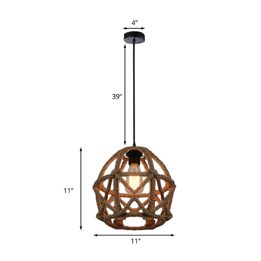 Beige 1 Head Hanging Lamp Farmhouse Style Rope Dome Caged Adjustable Ceiling Lighting for Restaurant Clearhalo 'Art Deco Pendants' 'Cast Iron' 'Ceiling Lights' 'Ceramic' 'Crystal' 'Industrial Pendants' 'Industrial' 'Metal' 'Middle Century Pendants' 'Pendant Lights' 'Pendants' 'Tiffany' Lighting' 136401