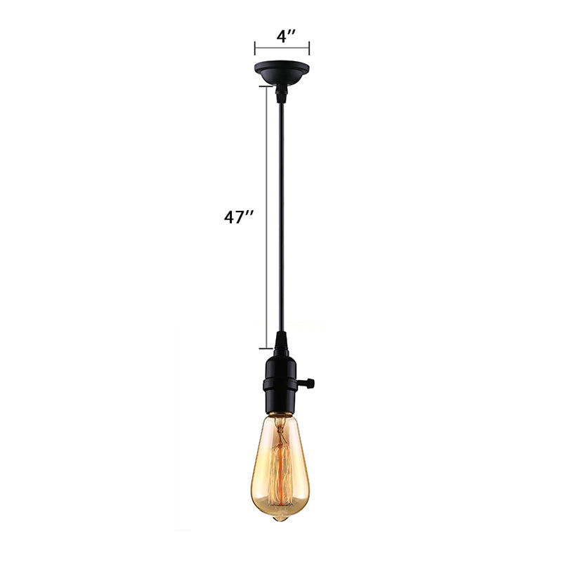 Black Exposed Bulb Hanging Lamp Industrial Metal 1 Head Restaurant Ceiling Fixture with Adjustable Cord Clearhalo 'Art Deco Pendants' 'Black' 'Cast Iron' 'Ceiling Lights' 'Ceramic' 'Crystal' 'Industrial Pendants' 'Industrial' 'Metal' 'Middle Century Pendants' 'Pendant Lights' 'Pendants' 'Rustic Pendants' 'Tiffany' Lighting' 136405