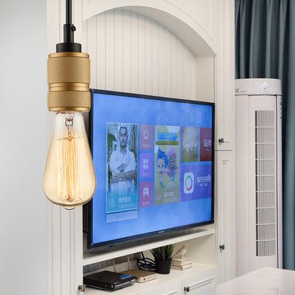 Retro Industrial Open Bulb Pendant Lighting 1 Head Iron Hanging Light Fixture with Adjustable Cord in Gold Gold Clearhalo 'Art Deco Pendants' 'Cast Iron' 'Ceiling Lights' 'Ceramic' 'Crystal' 'Industrial Pendants' 'Industrial' 'Metal' 'Middle Century Pendants' 'Pendant Lights' 'Pendants' 'Tiffany' Lighting' 136443