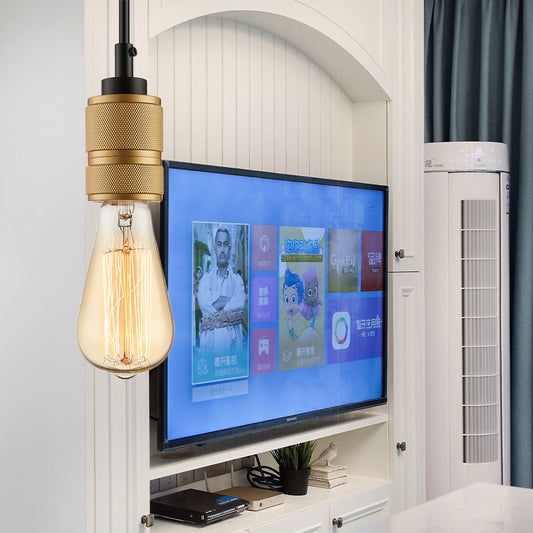 Retro Industrial Open Bulb Pendant Lighting 1 Head Iron Hanging Light Fixture with Adjustable Cord in Gold Gold Clearhalo 'Art Deco Pendants' 'Cast Iron' 'Ceiling Lights' 'Ceramic' 'Crystal' 'Industrial Pendants' 'Industrial' 'Metal' 'Middle Century Pendants' 'Pendant Lights' 'Pendants' 'Tiffany' Lighting' 136443