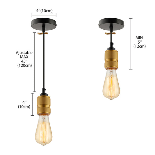 Retro Industrial Open Bulb Pendant Lighting 1 Head Iron Hanging Light Fixture with Adjustable Cord in Gold Clearhalo 'Art Deco Pendants' 'Cast Iron' 'Ceiling Lights' 'Ceramic' 'Crystal' 'Industrial Pendants' 'Industrial' 'Metal' 'Middle Century Pendants' 'Pendant Lights' 'Pendants' 'Tiffany' Lighting' 136446