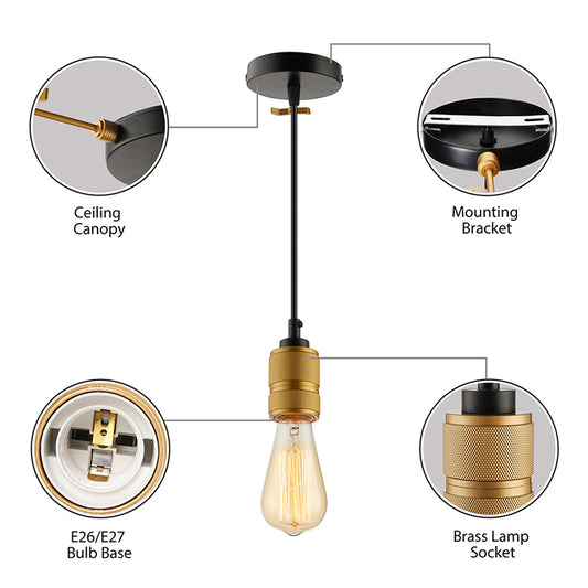 Retro Industrial Open Bulb Pendant Lighting 1 Head Iron Hanging Light Fixture with Adjustable Cord in Gold Clearhalo 'Art Deco Pendants' 'Cast Iron' 'Ceiling Lights' 'Ceramic' 'Crystal' 'Industrial Pendants' 'Industrial' 'Metal' 'Middle Century Pendants' 'Pendant Lights' 'Pendants' 'Tiffany' Lighting' 136448