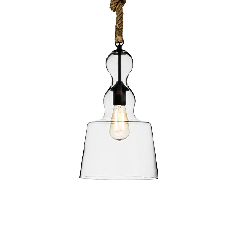 Clear Glass Urn/Trapezoid Pendant Lighting Industrial Style 1 Light Bedroom Hanging Light Fixture with Adjustable Rope Clearhalo 'Ceiling Lights' 'Glass shade' 'Glass' 'Industrial Pendants' 'Industrial' 'Middle Century Pendants' 'Pendant Lights' 'Pendants' 'Tiffany' Lighting' 136686