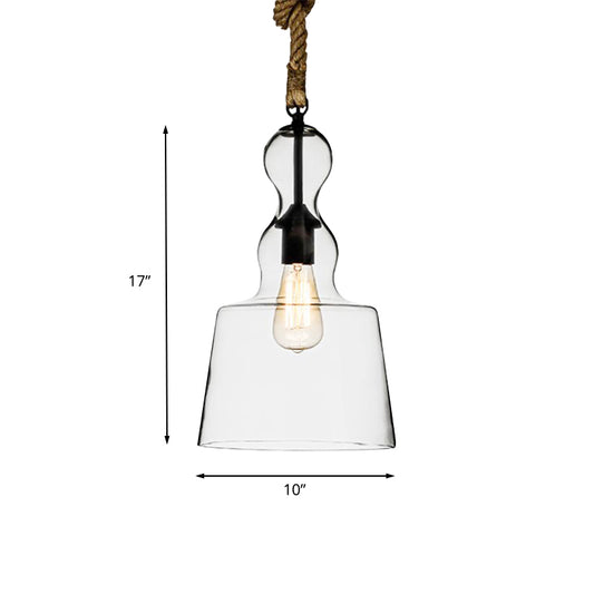 Clear Glass Urn/Trapezoid Pendant Lighting Industrial Style 1 Light Bedroom Hanging Light Fixture with Adjustable Rope Clearhalo 'Ceiling Lights' 'Glass shade' 'Glass' 'Industrial Pendants' 'Industrial' 'Middle Century Pendants' 'Pendant Lights' 'Pendants' 'Tiffany' Lighting' 136687