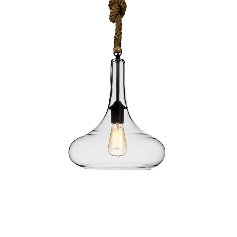 Clear Glass Urn/Trapezoid Pendant Lighting Industrial Style 1 Light Bedroom Hanging Light Fixture with Adjustable Rope Clearhalo 'Ceiling Lights' 'Glass shade' 'Glass' 'Industrial Pendants' 'Industrial' 'Middle Century Pendants' 'Pendant Lights' 'Pendants' 'Tiffany' Lighting' 136690