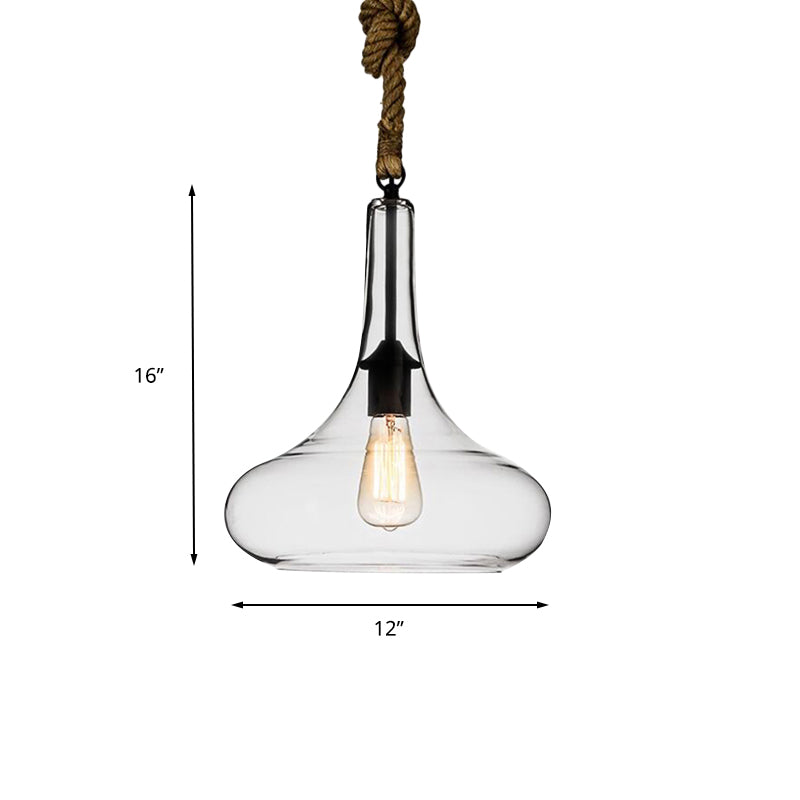 Clear Glass Urn/Trapezoid Pendant Lighting Industrial Style 1 Light Bedroom Hanging Light Fixture with Adjustable Rope Clearhalo 'Ceiling Lights' 'Glass shade' 'Glass' 'Industrial Pendants' 'Industrial' 'Middle Century Pendants' 'Pendant Lights' 'Pendants' 'Tiffany' Lighting' 136691