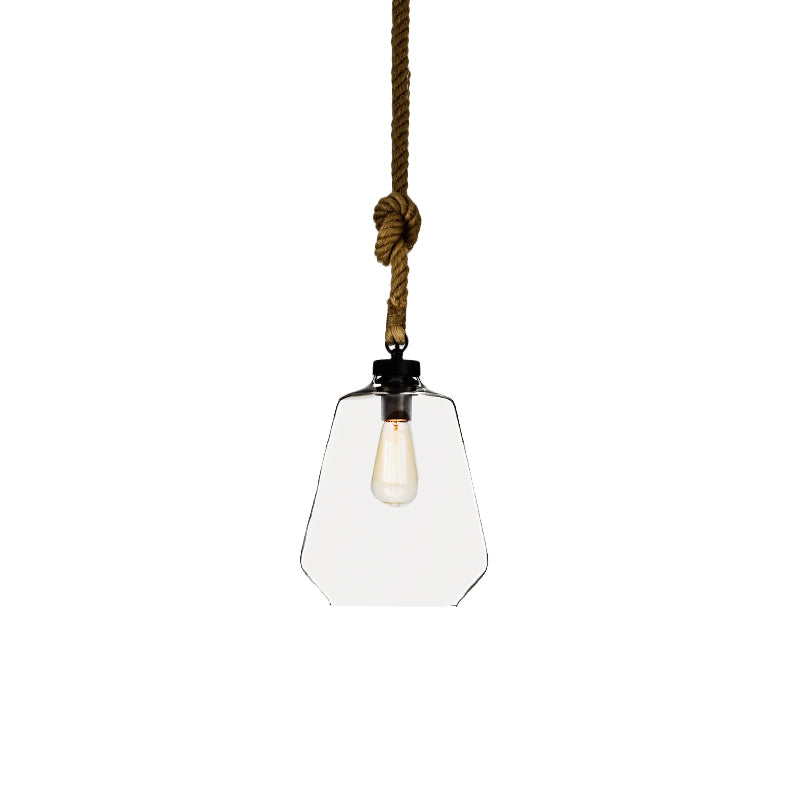 Clear Glass Urn/Trapezoid Pendant Lighting Industrial Style 1 Light Bedroom Hanging Light Fixture with Adjustable Rope Clearhalo 'Ceiling Lights' 'Glass shade' 'Glass' 'Industrial Pendants' 'Industrial' 'Middle Century Pendants' 'Pendant Lights' 'Pendants' 'Tiffany' Lighting' 136694