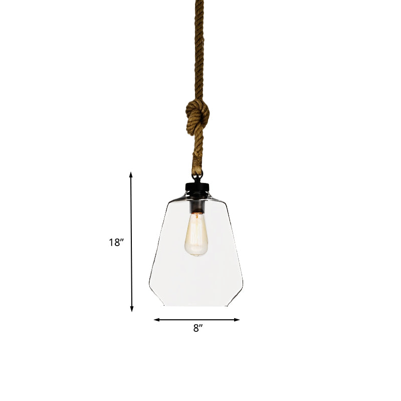 Clear Glass Urn/Trapezoid Pendant Lighting Industrial Style 1 Light Bedroom Hanging Light Fixture with Adjustable Rope Clearhalo 'Ceiling Lights' 'Glass shade' 'Glass' 'Industrial Pendants' 'Industrial' 'Middle Century Pendants' 'Pendant Lights' 'Pendants' 'Tiffany' Lighting' 136695