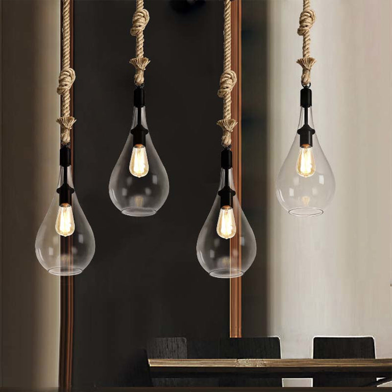 Clear Glass Urn/Trapezoid Pendant Lighting Industrial Style 1 Light Bedroom Hanging Light Fixture with Adjustable Rope Clearhalo 'Ceiling Lights' 'Glass shade' 'Glass' 'Industrial Pendants' 'Industrial' 'Middle Century Pendants' 'Pendant Lights' 'Pendants' 'Tiffany' Lighting' 136697