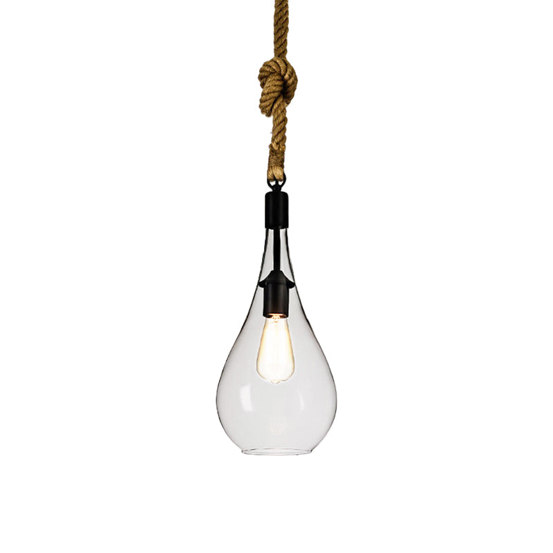Clear Glass Urn/Trapezoid Pendant Lighting Industrial Style 1 Light Bedroom Hanging Light Fixture with Adjustable Rope Clearhalo 'Ceiling Lights' 'Glass shade' 'Glass' 'Industrial Pendants' 'Industrial' 'Middle Century Pendants' 'Pendant Lights' 'Pendants' 'Tiffany' Lighting' 136698
