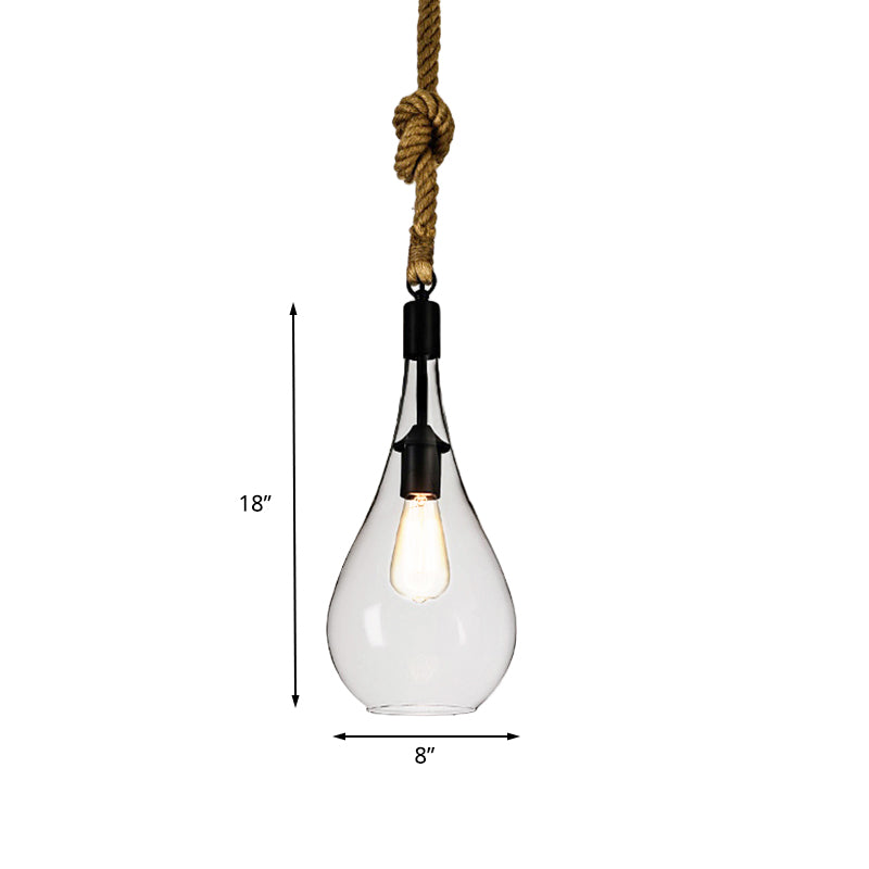 Clear Glass Urn/Trapezoid Pendant Lighting Industrial Style 1 Light Bedroom Hanging Light Fixture with Adjustable Rope Clearhalo 'Ceiling Lights' 'Glass shade' 'Glass' 'Industrial Pendants' 'Industrial' 'Middle Century Pendants' 'Pendant Lights' 'Pendants' 'Tiffany' Lighting' 136699