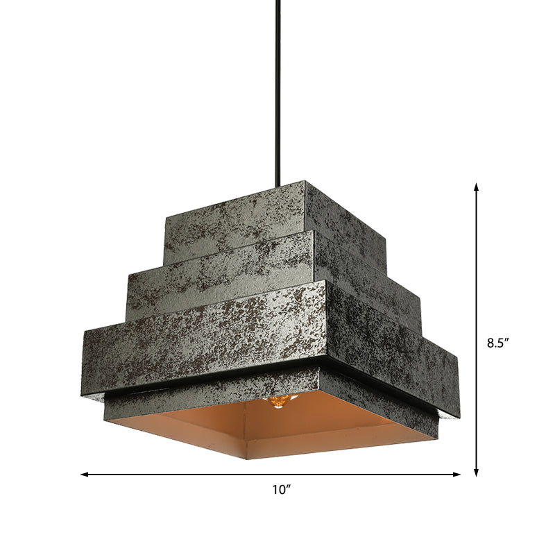 Square/Trapezoid/Set of 4 Metal Pendant Light Antique Style 1 Light Restaurant Hanging Lamp with Adjustable Cord in Aged Black Clearhalo 'Art Deco Pendants' 'Black' 'Cast Iron' 'Ceiling Lights' 'Ceramic' 'Crystal' 'Industrial Pendants' 'Industrial' 'Metal' 'Middle Century Pendants' 'Modern Pendants' 'Modern' 'Pendant Lights' 'Pendants' 'Rustic Pendants' 'Tiffany' Lighting' 136734